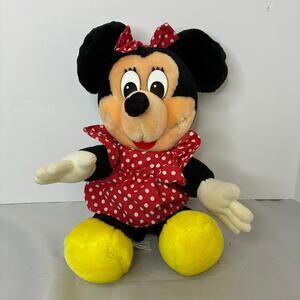 Vintage Disneyland Disney World Authentic Minnie Mouse Hard Eyes Red Dress 13"